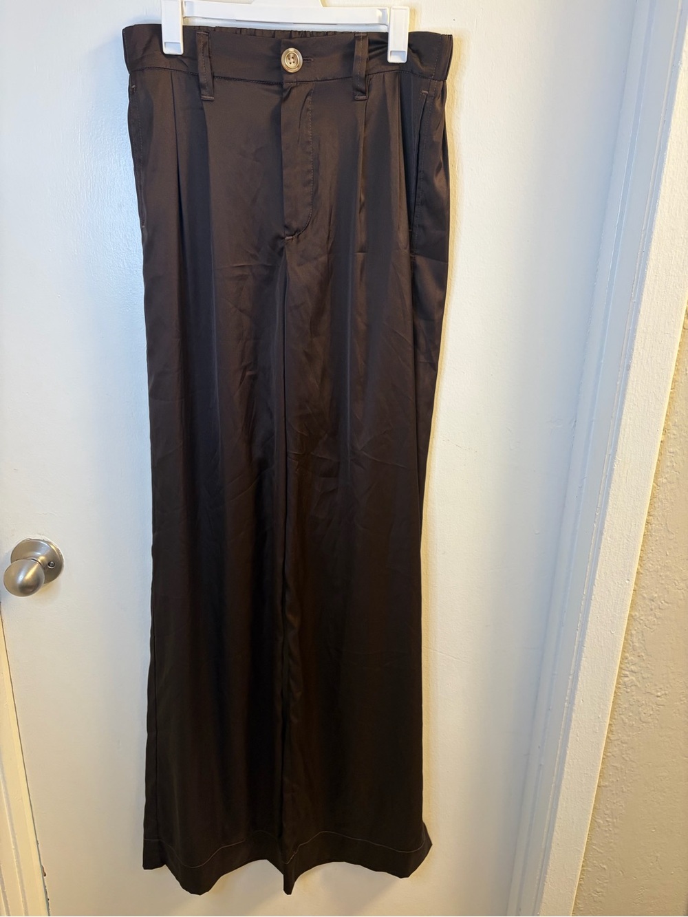ONE5ONE Brown Satin Wide Leg Trousers Pants Size M (See Measurements)